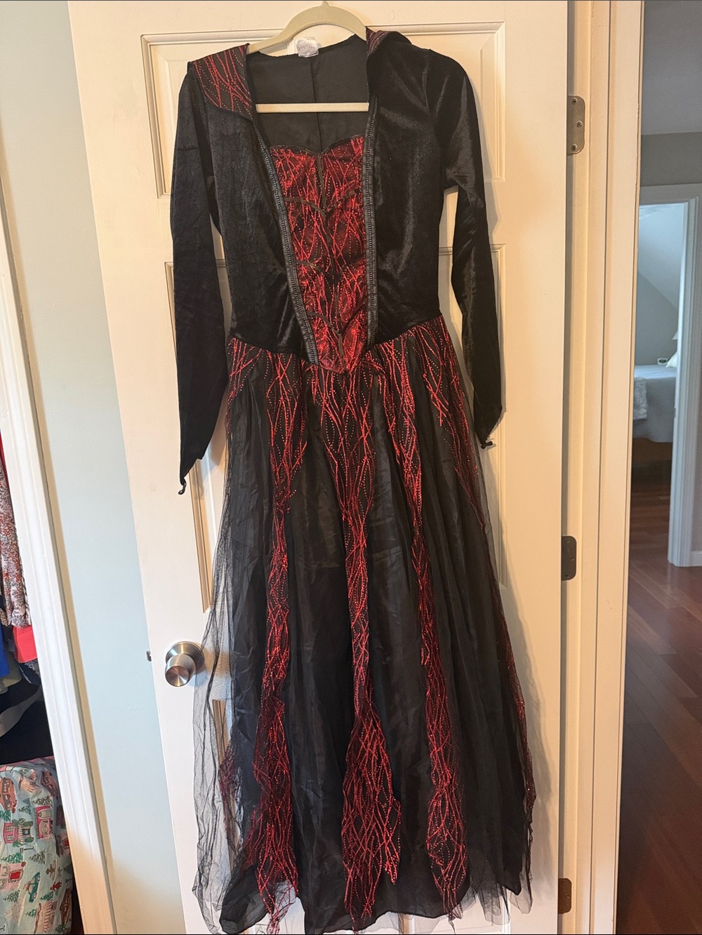 Spirit Queen of the Underworld Costume - Black & Red Gothic Dress with Choker - Picture 2 of 3